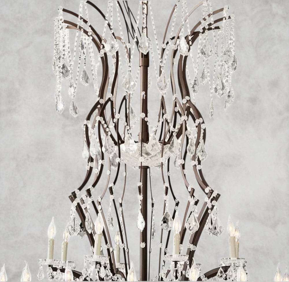 19th C. Rococo Iron & Crystal Round Chandelier 18", 28", 33", 40", 60", 101"