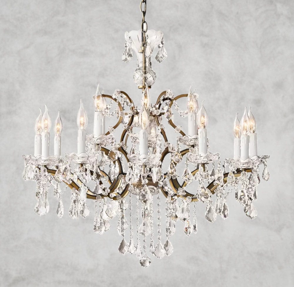 33" / Brass/Clear Crystal 19th C. Rococo Iron & Crystal Round Chandelier 18", 28", 33", 40", 60", 101"
