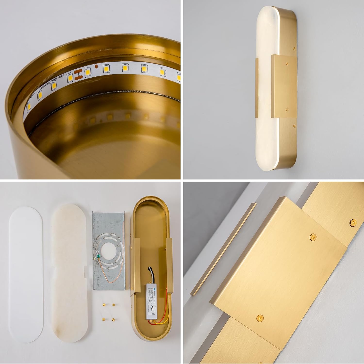 Elegant Alabaster Wall Sconces Set of Two with Brass Finish, 19.7''