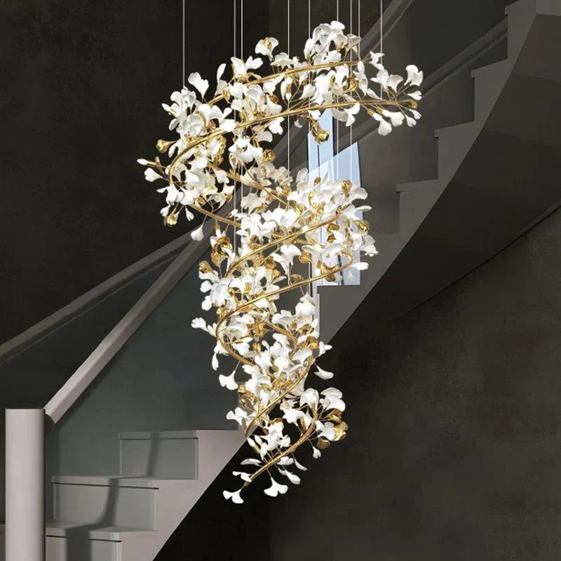 Glessy Ceramic Ginkgo Cascading Branch Chandelier