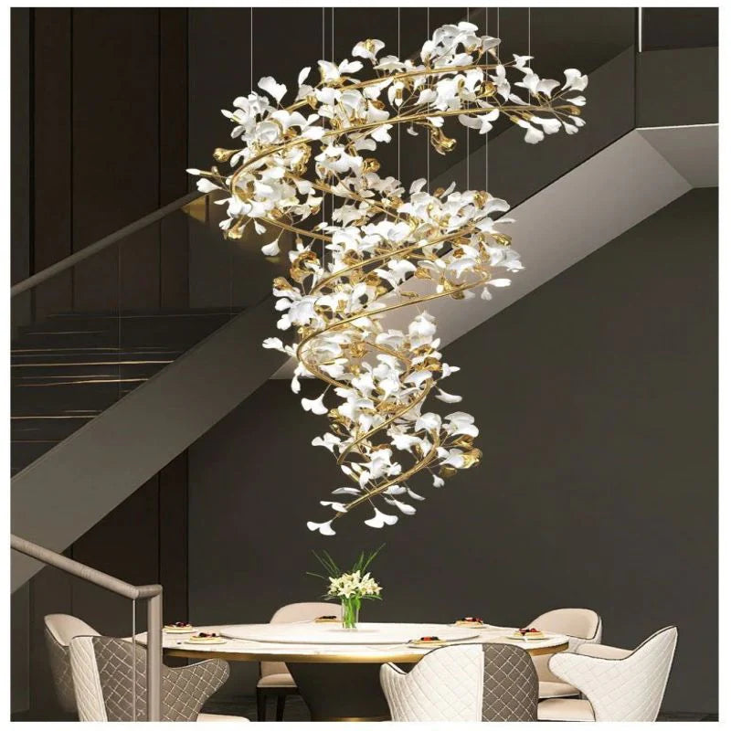 Glessy Ceramic Ginkgo Cascading Branch Chandelier