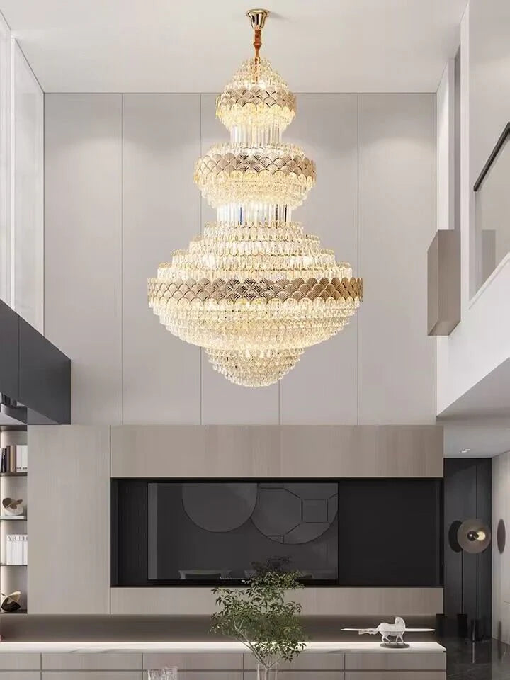 Patine Multi-layers Gold Crystal Chandelier