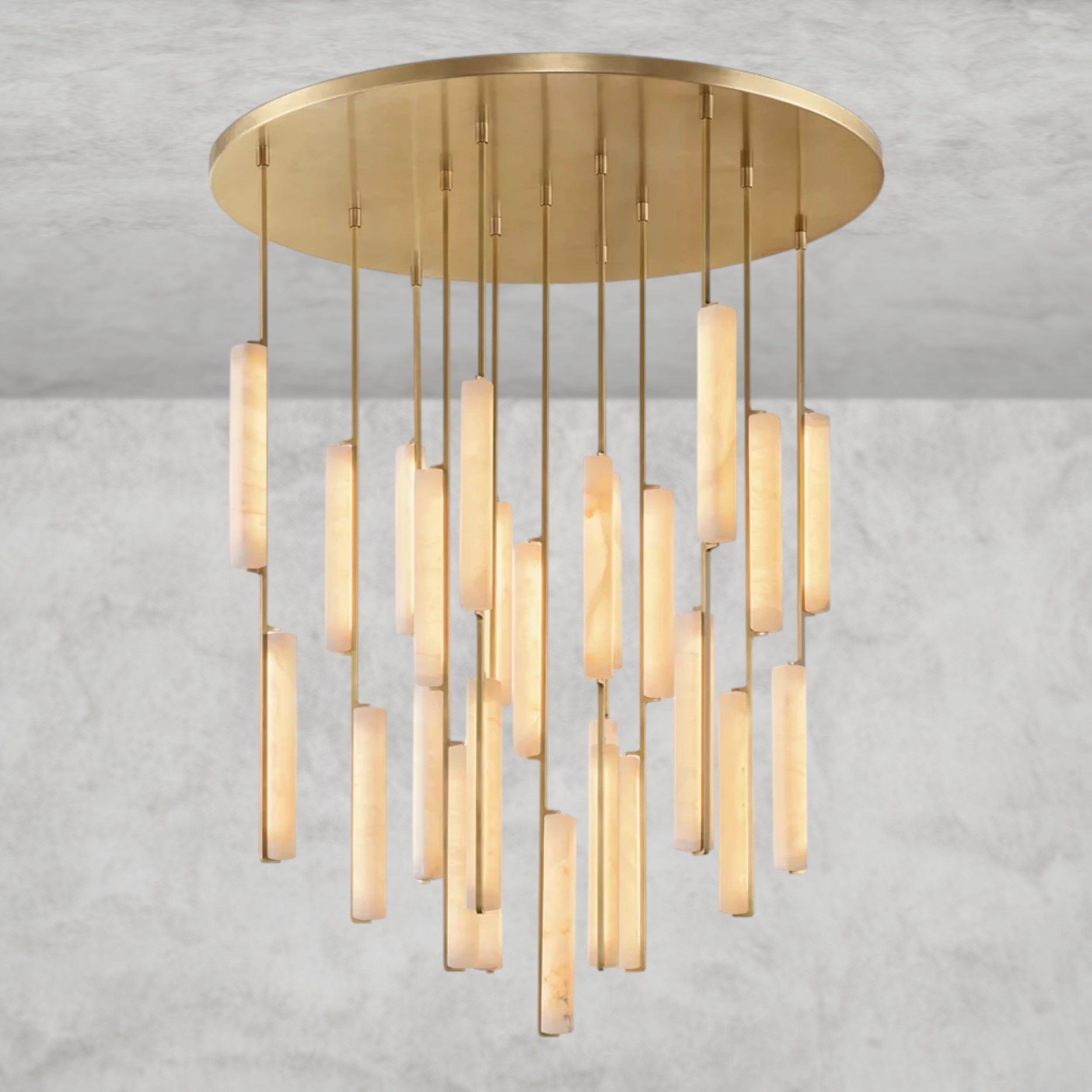 56" / Brass Audubon Alabaster Round Chandelier 24", 40", 56"