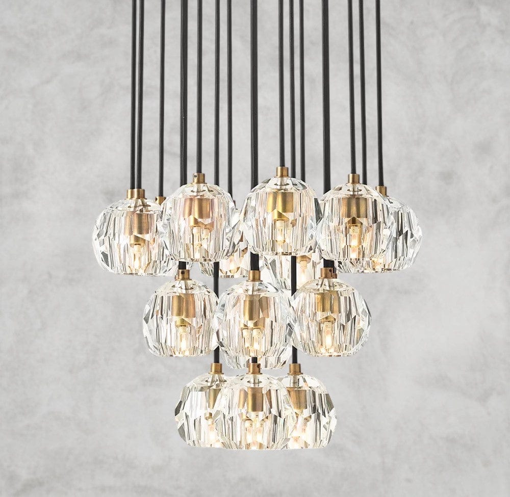 19" / Clear / Brass Boule De Cristal Clear/ Smoke Glass Round Cluster Chandelier 14", 19", 24", 30", 40"