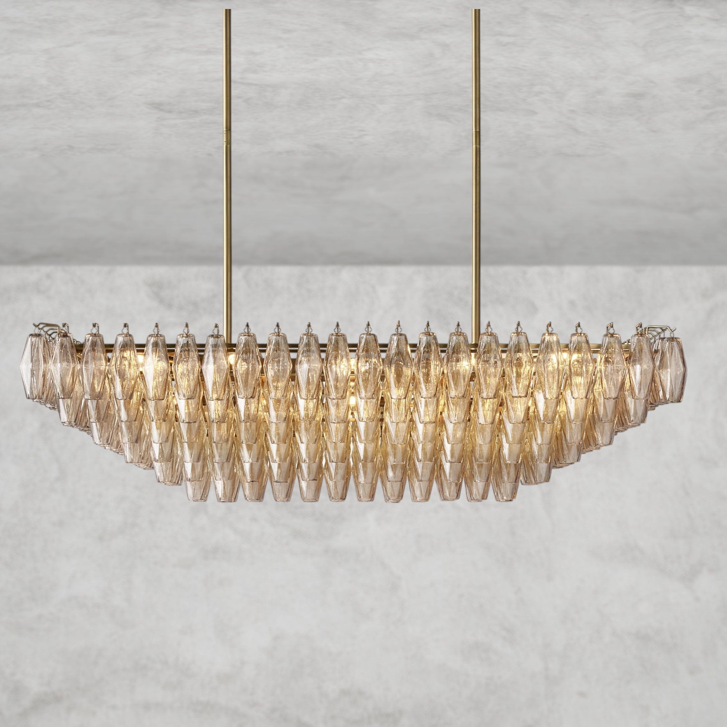 54" / Smoke / Brass CHIARA CLEAR/ SMOKE GLASS TIERED RECTANGULAR CHANDELIER 54", 74"