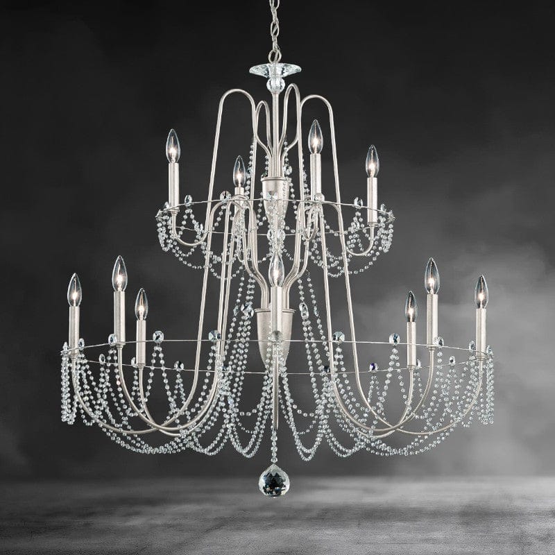 Antique Silver Esmeralda 2-Tier Crystal Chandelier 37"