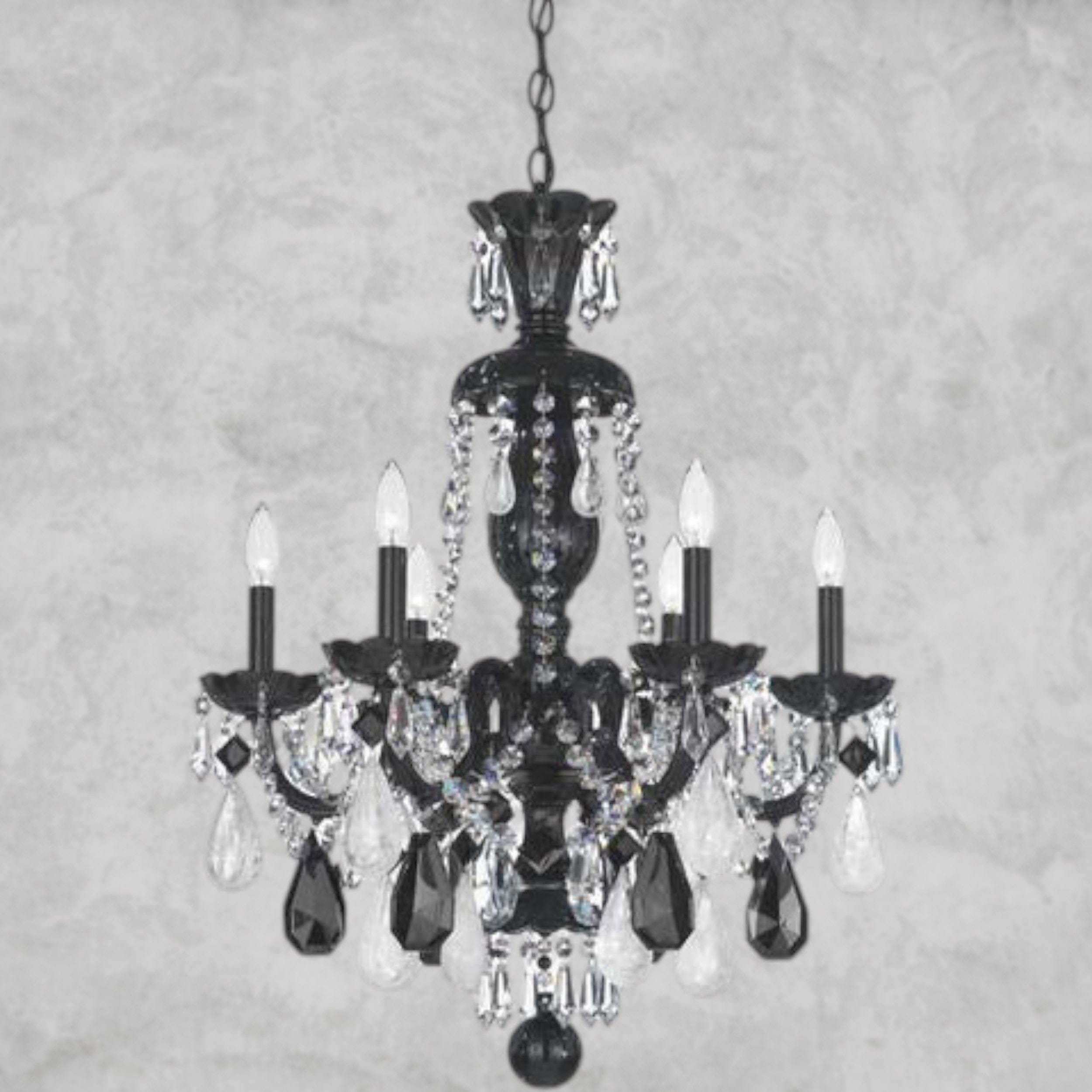 Jet Black Hamilton Rock Crystal 6-Light Chandelier 22"