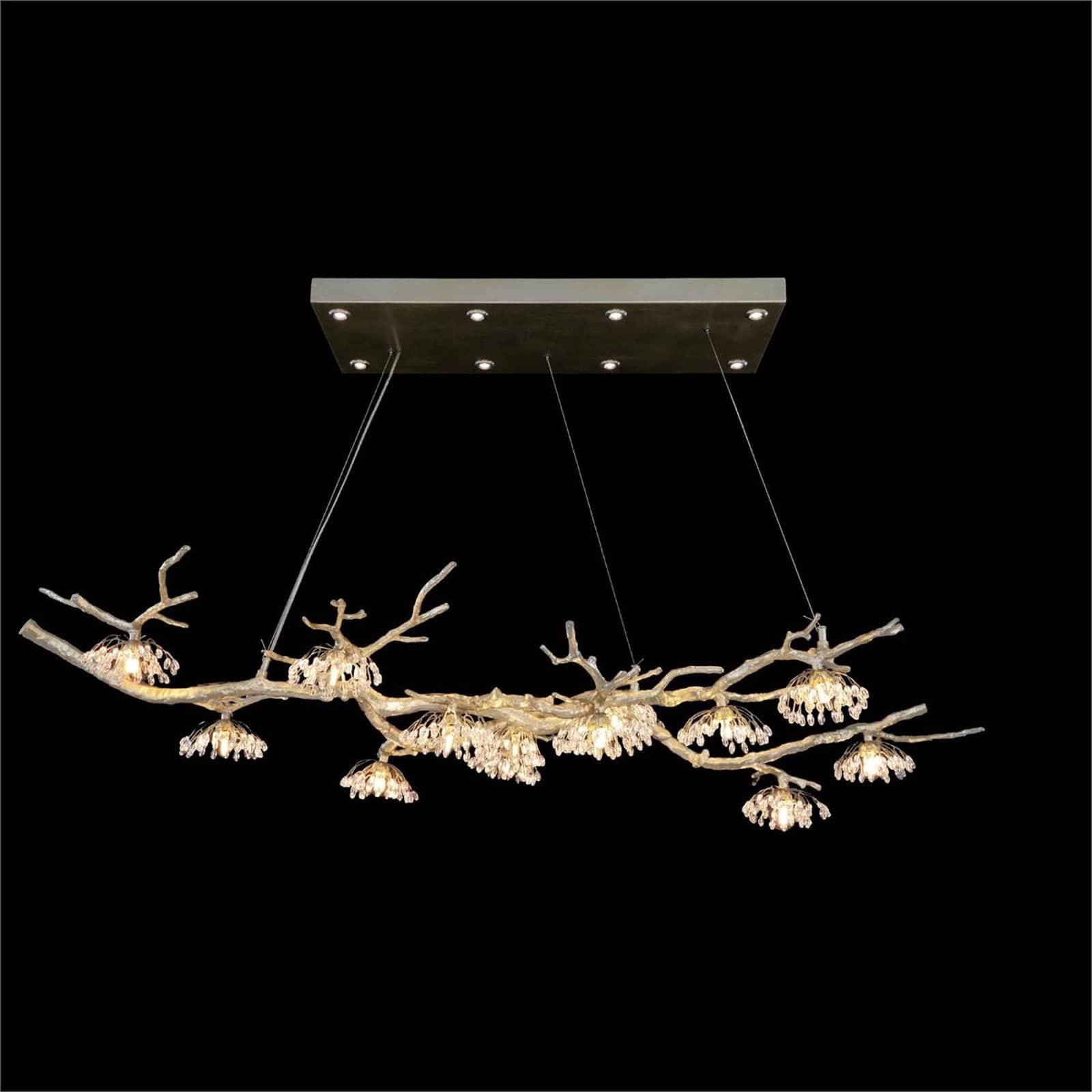 Hanasaku Crystal Bud Branch Fourteen-Light Oblong Chandelier