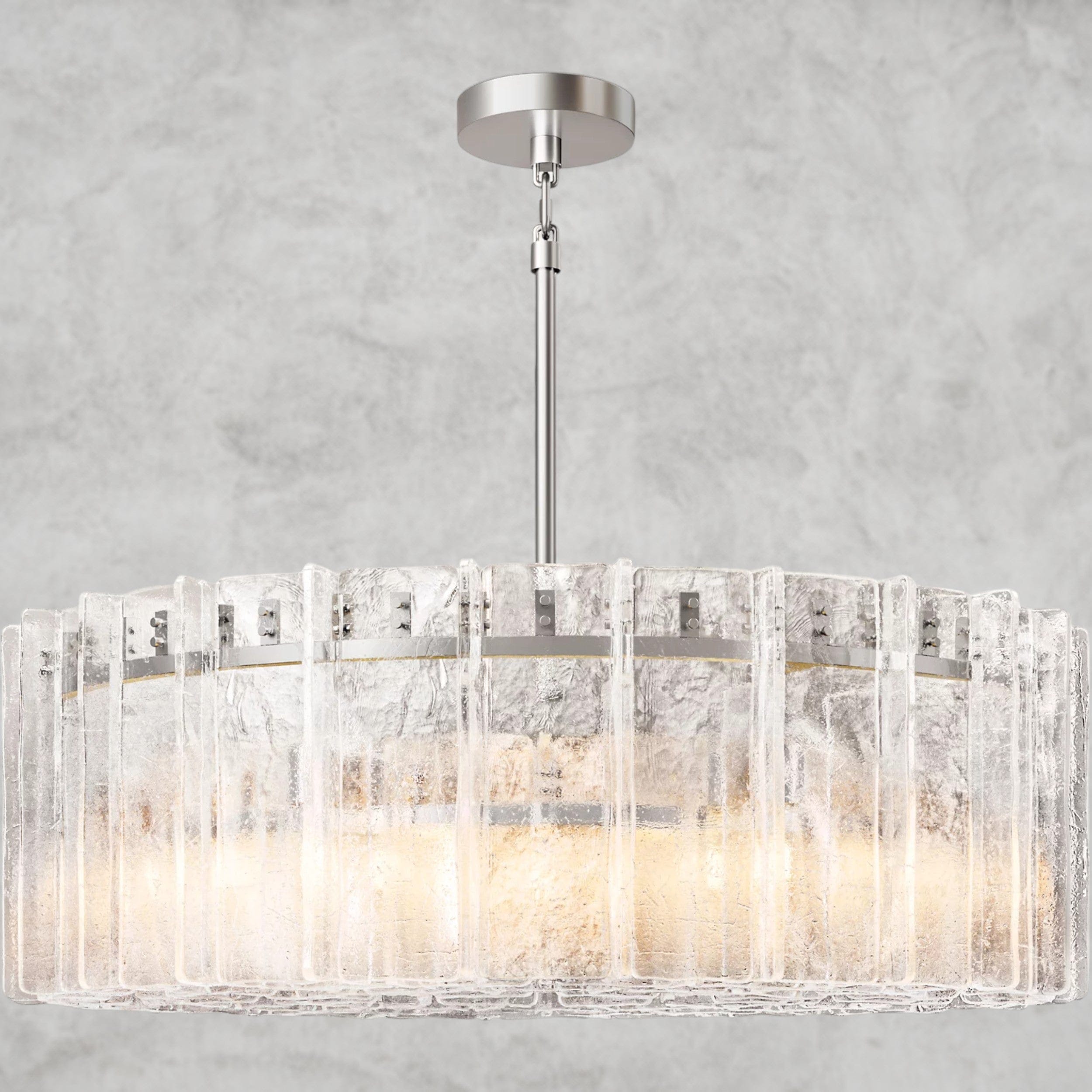 48" / Nickle Lattice Clear Glass Round Chandelier 37", 48"