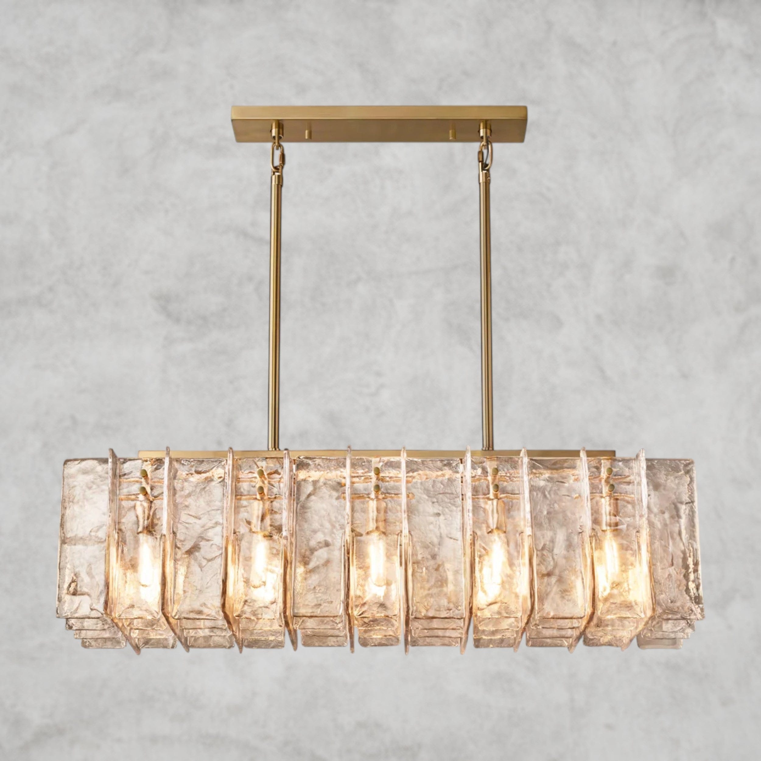 49" / Brass Lattice Smoke Glass Linear Chandelier 49", 67"