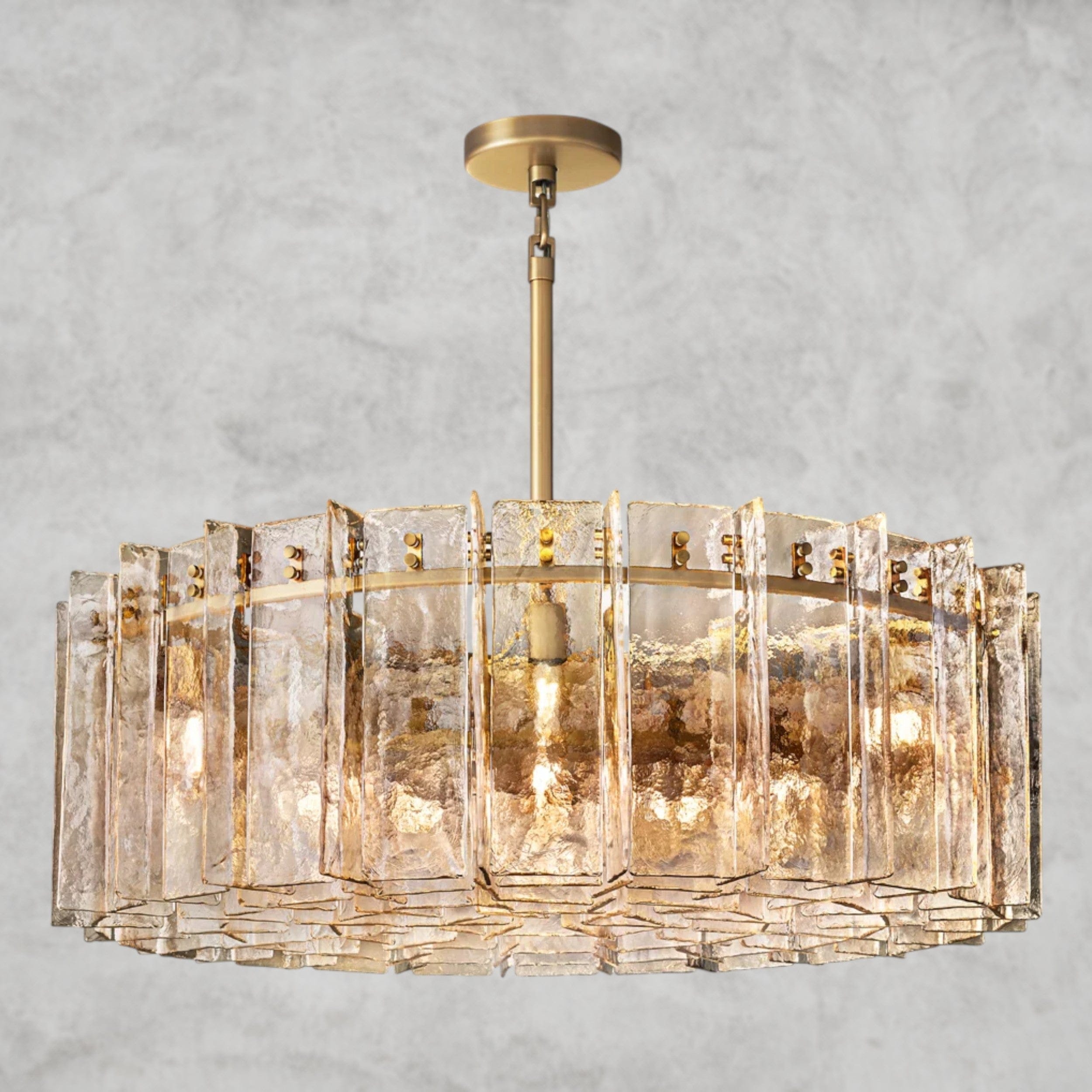 48" / Brass Lattice Smoke Glass Round Chandelier 37", 48"