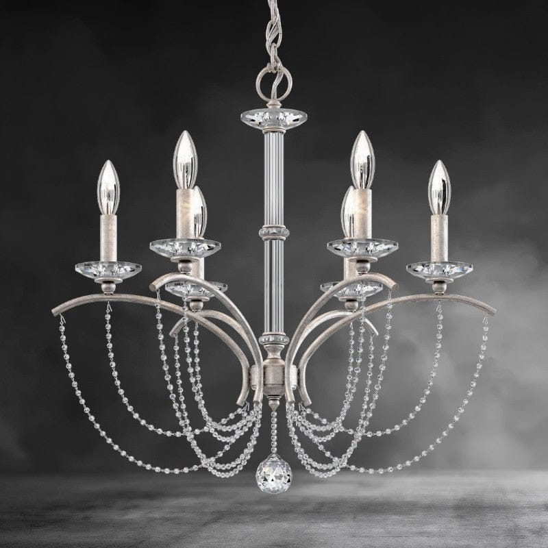 Antique Silver / Clear Optic Crystal Priscilla Crystal Candlestick Chandelier 23"