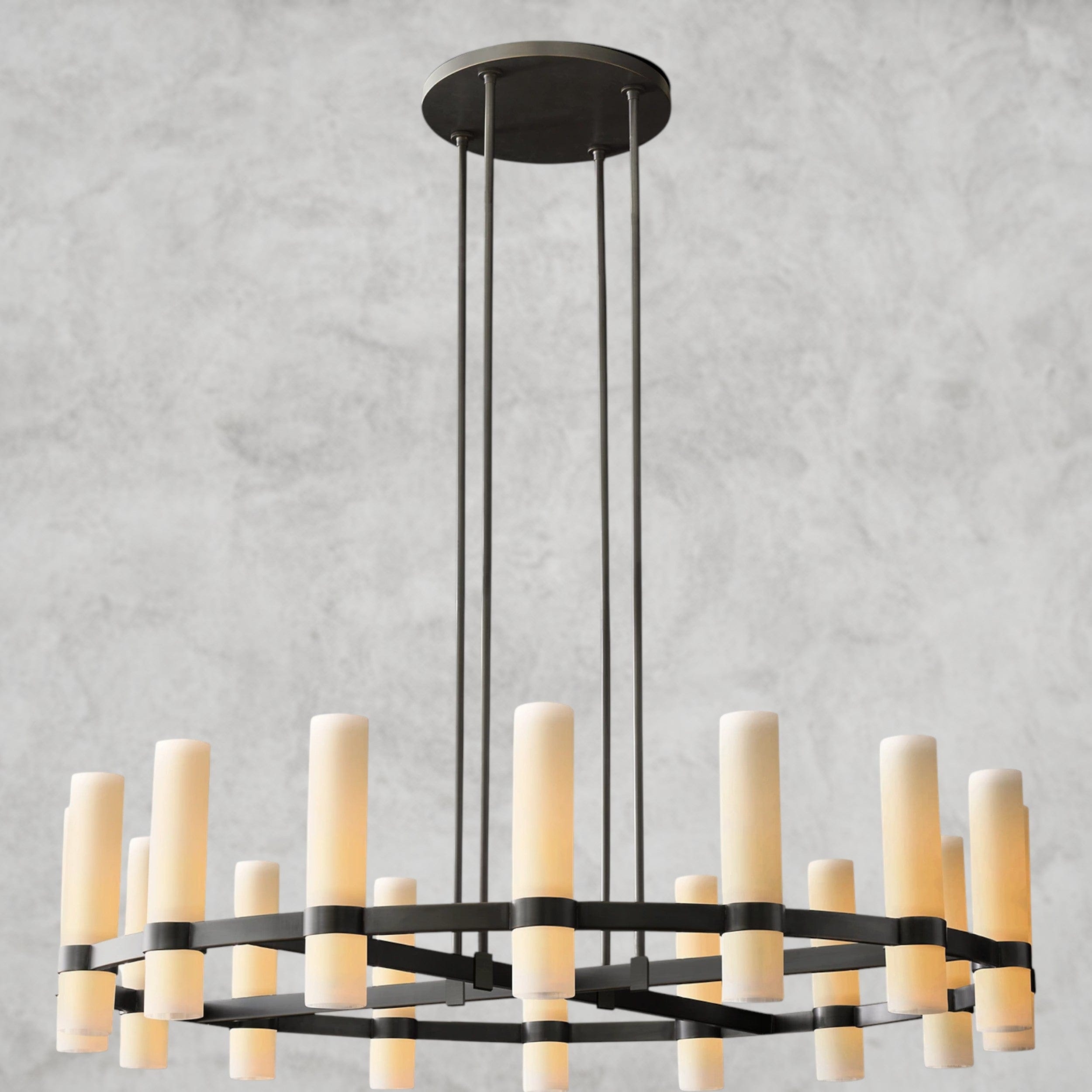 48" / Bronze Ravelle Round Milk Glass Chandelier 36", 48", 60"