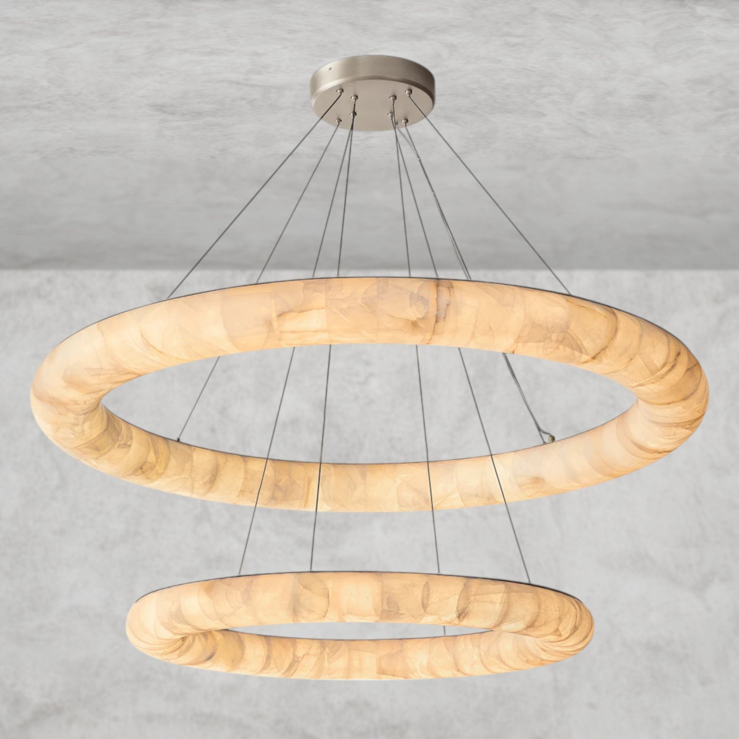 61" / Nickle Rivage lisse 2-Tiered round chandelier 61"