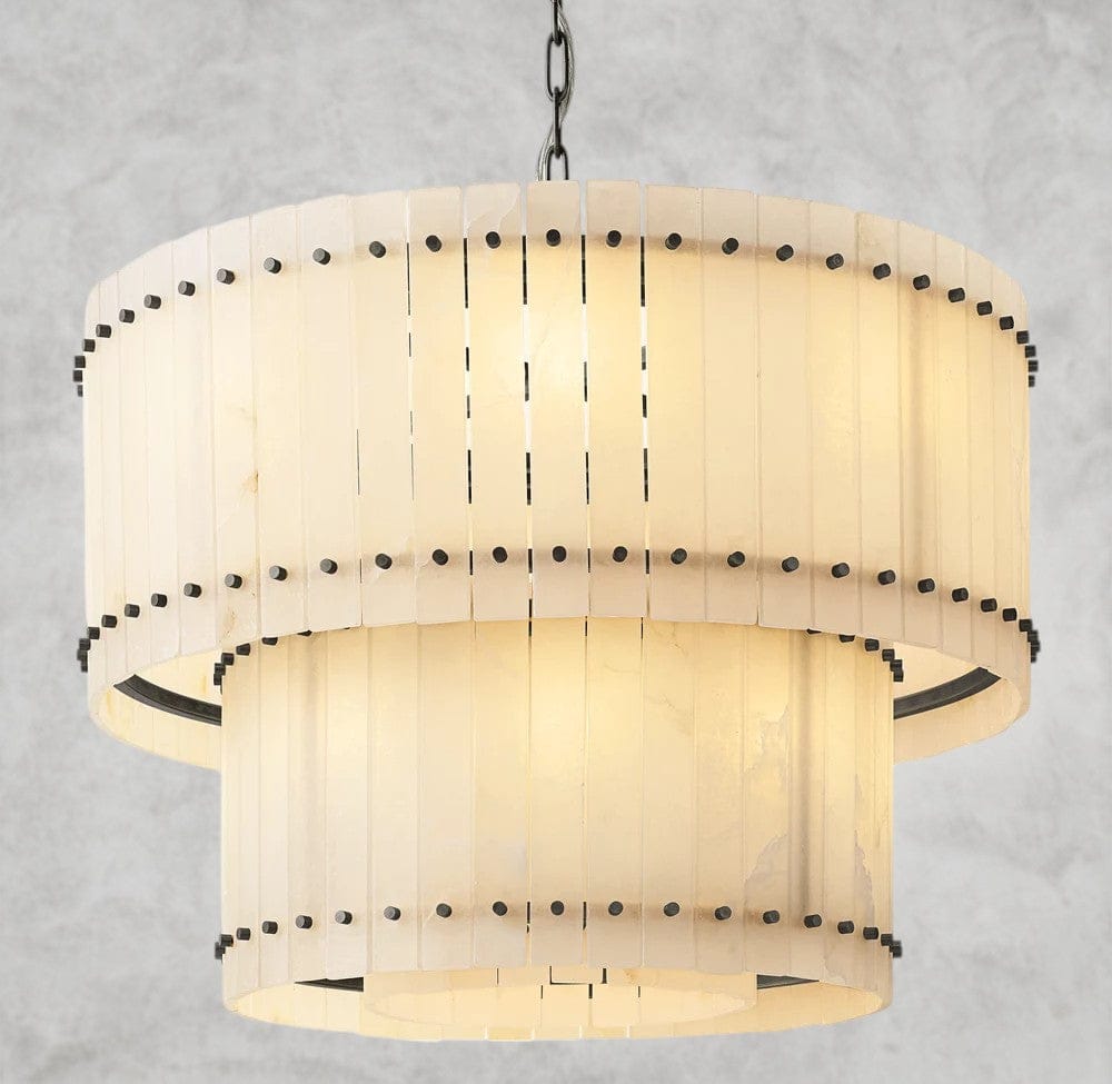 37" / Bronze San Marco Alabaster Round Tiered Chandelier 22", 37", 48", 60"