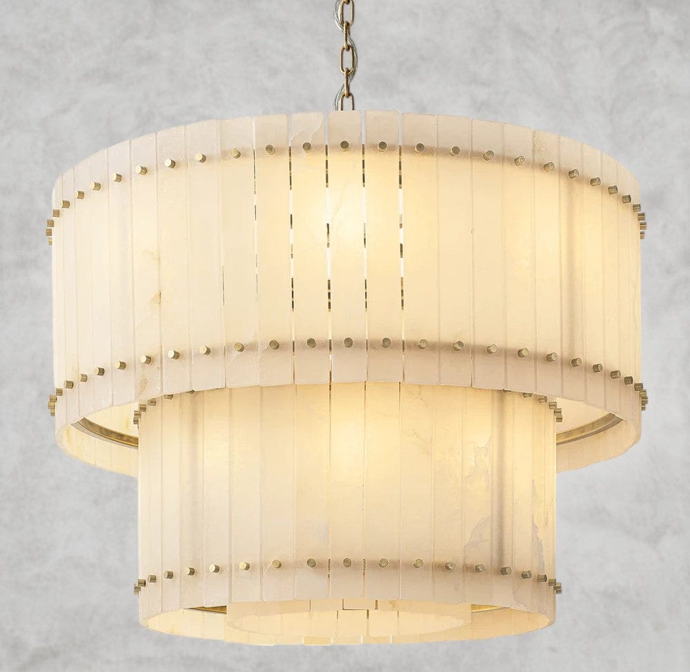 37" / Brass San Marco Alabaster Round Tiered Chandelier 22", 37", 48", 60"