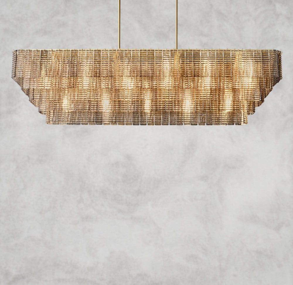 77" / Brass Sirene Smoke Glass Rectangular Chandelier 59", 77"