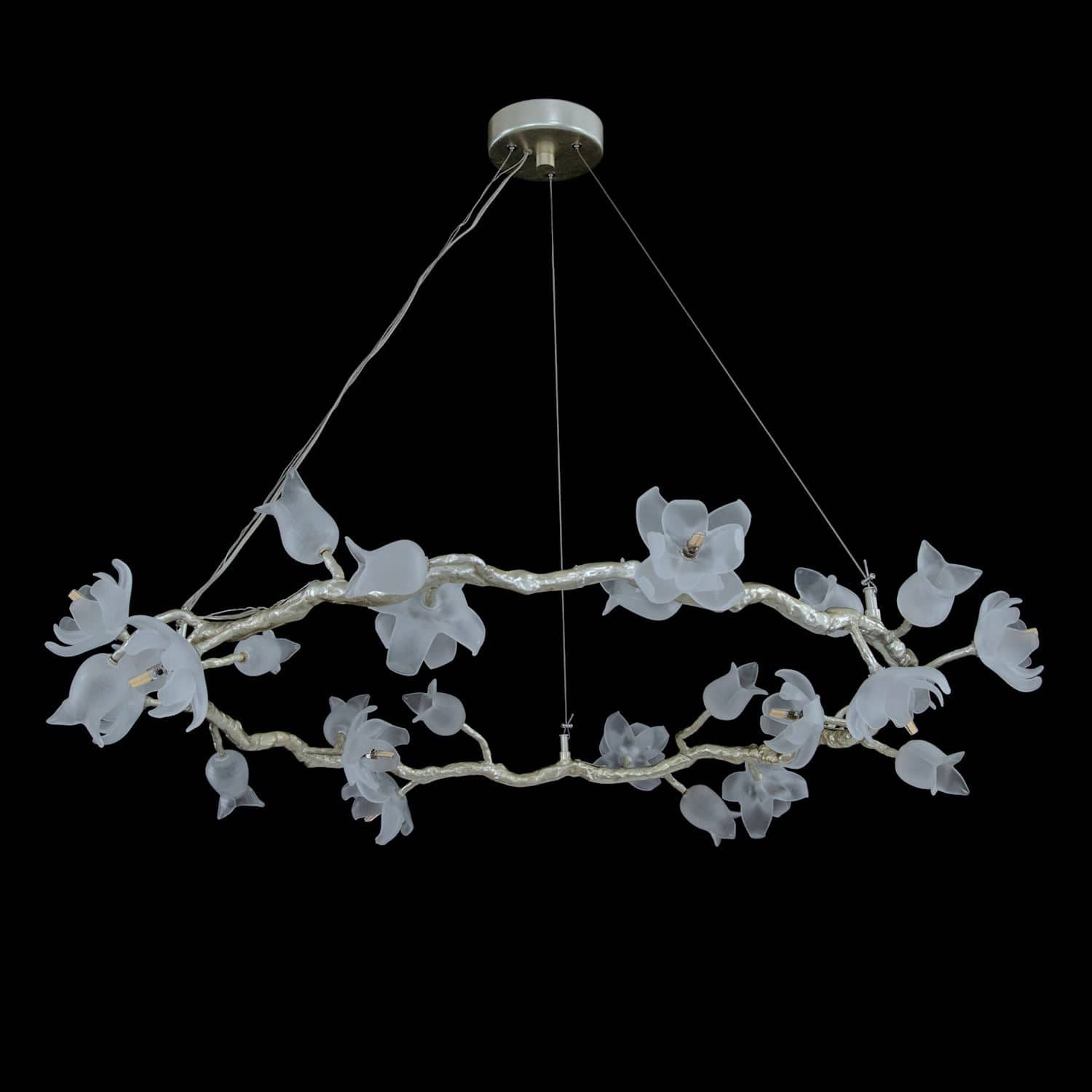 Tulip Glass Silver Leaf Twelve-Light Halo Chandelier