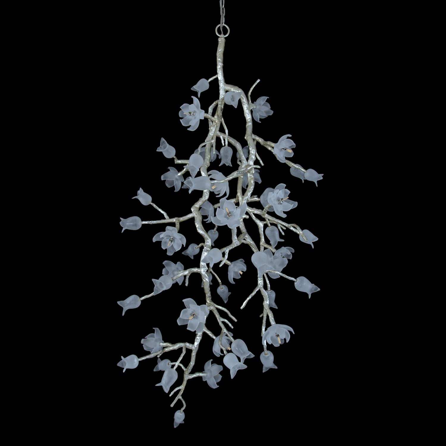 Tulip Glass Silver Leaf Vertical Twenty-One Light Chandelier