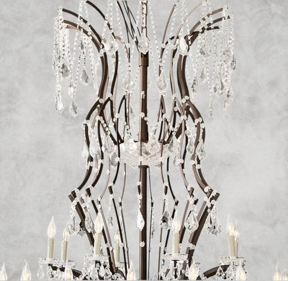 19th C. Rococo Iron & Crystal Round Chandelier 18", 28", 33", 40", 60", 101"