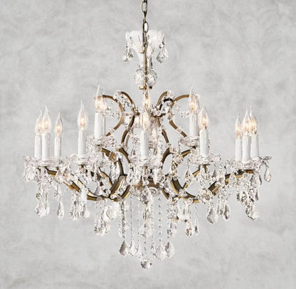33" / Brass/Clear Crystal 19th C. Rococo Iron & Crystal Round Chandelier 18", 28", 33", 40", 60", 101"