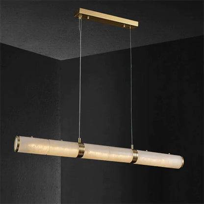 Modern Linear Alabaster Chandelier, Chandelier Over Dining Table