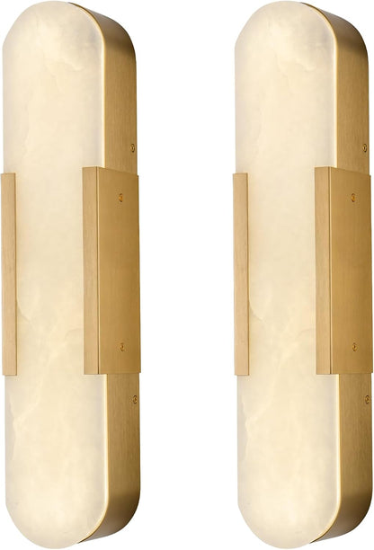 Elegant Alabaster Wall Sconces Set of Two with Brass Finish, 19.7''