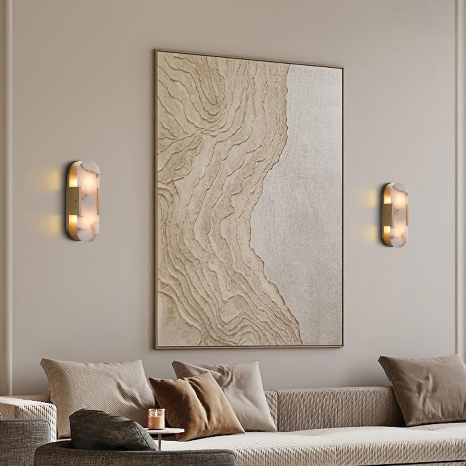 Elegant Alabaster Wall Sconces (Set of Two) - Natural Marble Brass Lighting