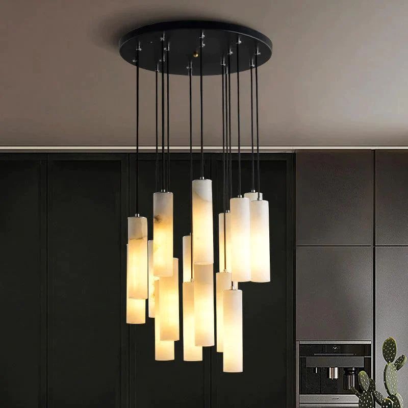 Alabaster Cylindrical Round Chandelier