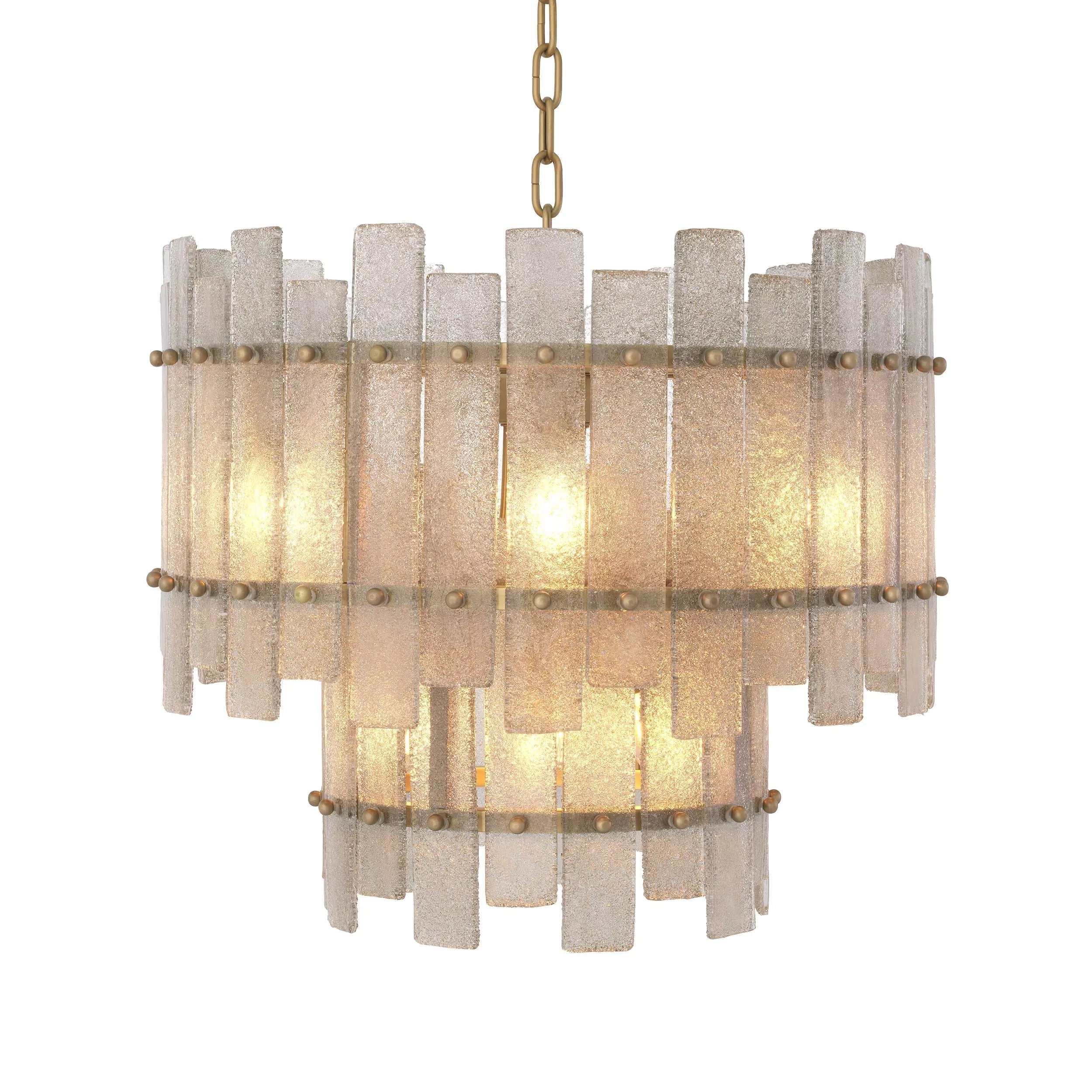 Glacis Modern Brass Chandelier - (Antique Brass Finish | Hand Blown Glass)