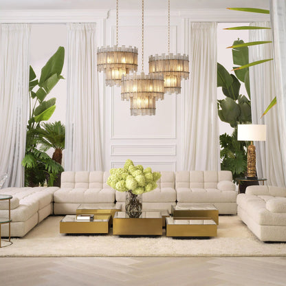 Glacis Modern Brass Chandelier - (Antique Brass Finish | Hand Blown Glass)