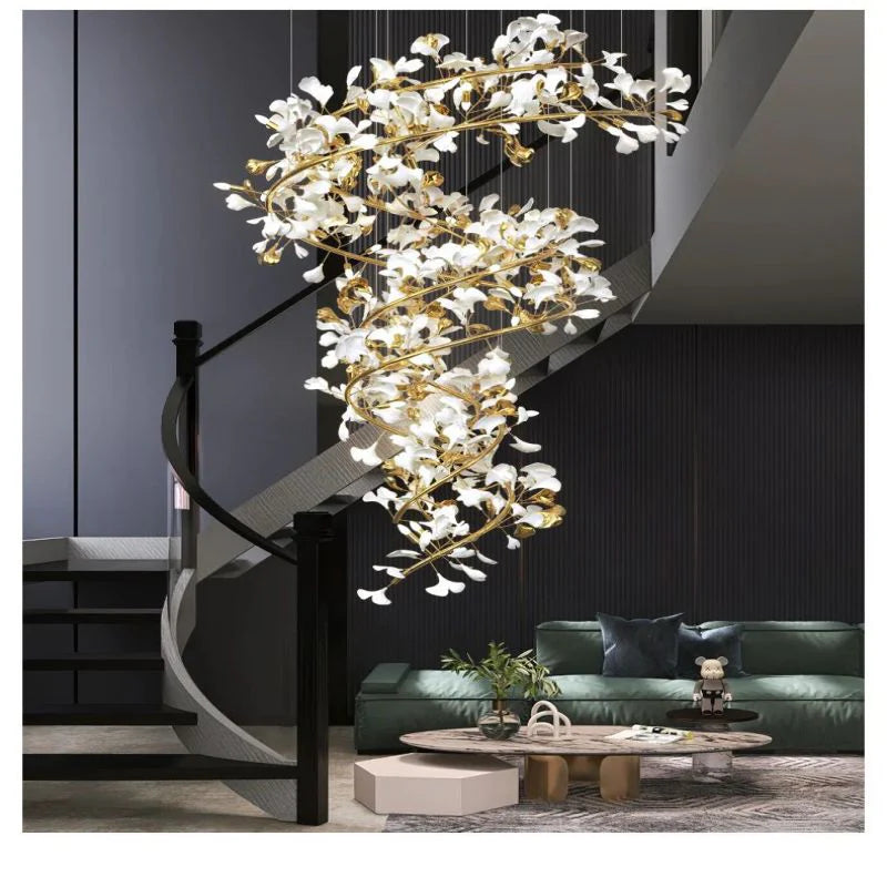 Glessy Ceramic Ginkgo Cascading Branch Chandelier