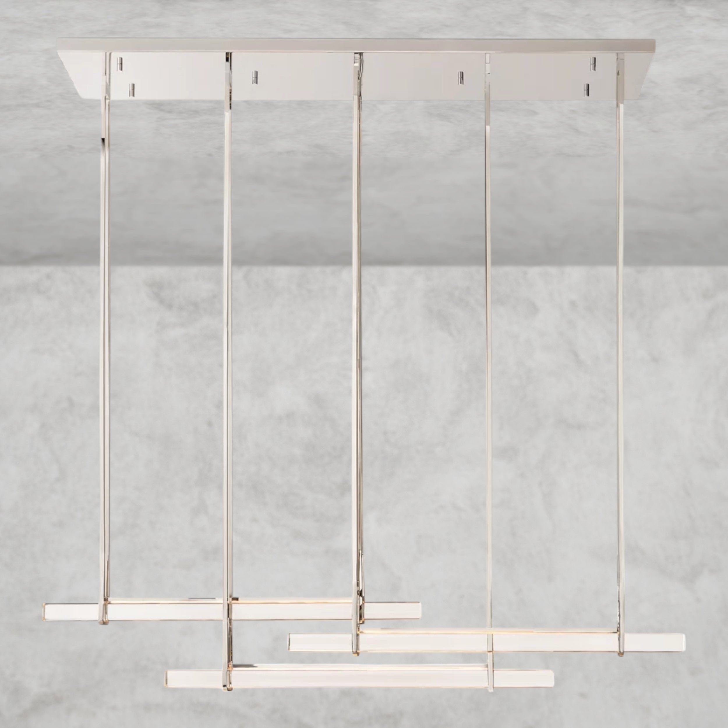 60" / Nickle Audubon Crystal Triple Bar Linear Chandelier 60", 72"