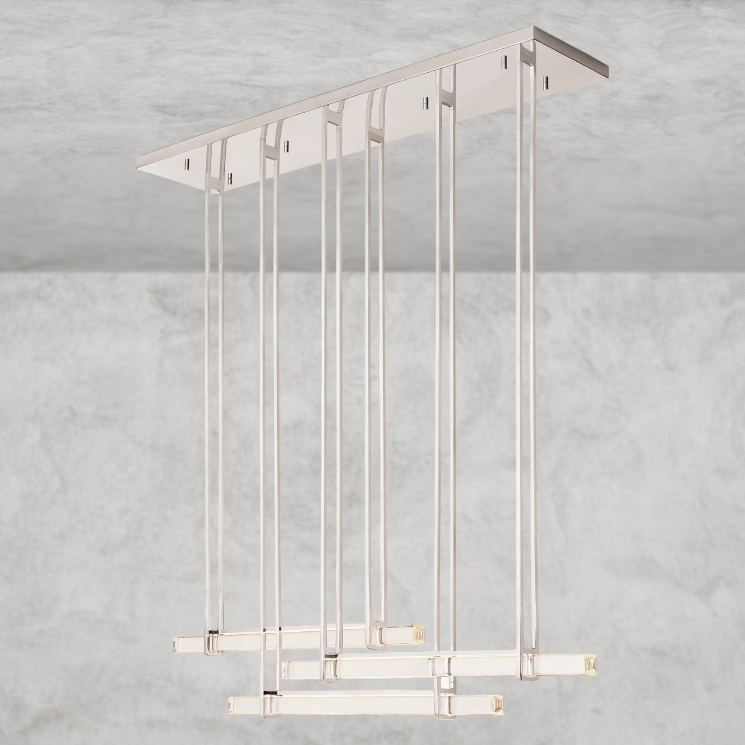 72" / Nickle Audubon Crystal Triple Bar Linear Chandelier 60", 72"