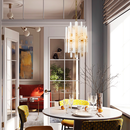 Alabaster Shield Long Pendant 12 Lights Chandelier