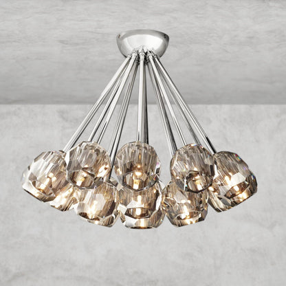 Smoke / Nickle Boule De Clear/ Smoke Cristal Flushmount 24"