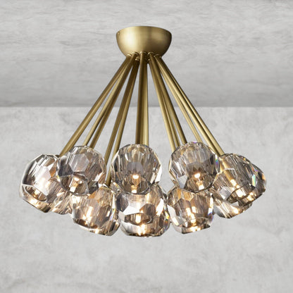 Smoke / Brass Boule De Clear/ Smoke Cristal Flushmount 24"