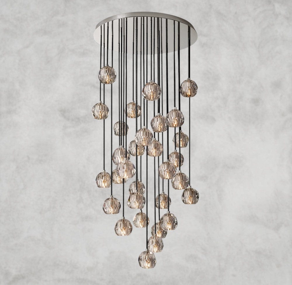 30" / Smoke / Nickle Boule De Cristal Clear/ Smoke Glass Round Cluster Chandelier 14", 19", 24", 30", 40"