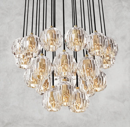24" / Clear / Brass Boule De Cristal Clear/ Smoke Glass Round Cluster Chandelier 14", 19", 24", 30", 40"