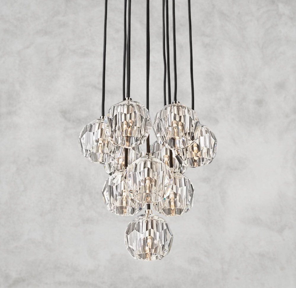 14" / Clear / Nickle Boule De Cristal Clear/ Smoke Glass Round Cluster Chandelier 14", 19", 24", 30", 40"