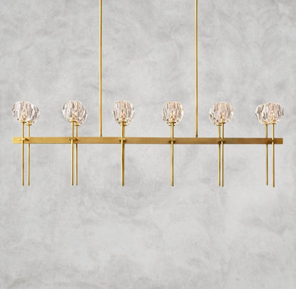 60" / Clear / Brass Boule De Cristal Double Linear Chandelier 60"