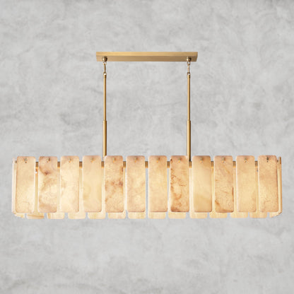74" / Brass Calamette Onyx Rectangular Alabaster Chandelier 60", 74"
