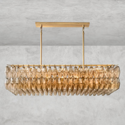 54" / Smoke / Brass CHIARA CLEAR/ SMOKE GLASS RECTANGULAR CHANDELIER 54", 74"