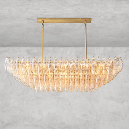 54" / Clear / Brass CHIARA CLEAR/ SMOKE GLASS TIERED RECTANGULAR CHANDELIER 54", 74"