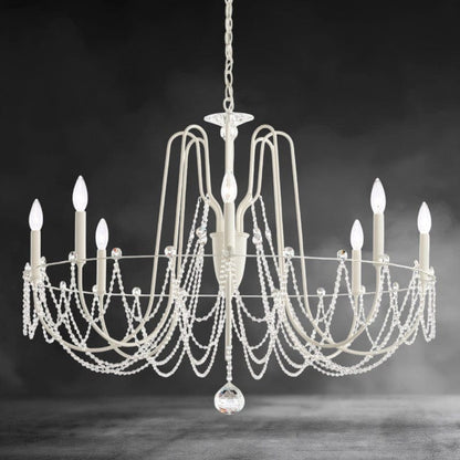 White Esmeralda Single Tier Crystal Chandelier 37"