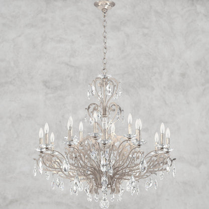 Antique Silver Filigrae Crystal Chandelier39"