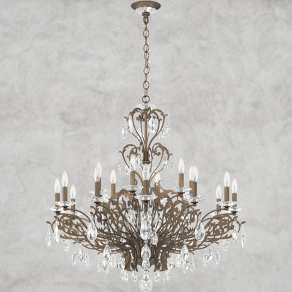 Etruscan Gold Filigrae Crystal Chandelier39"