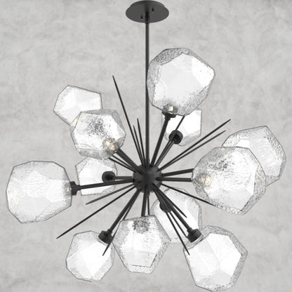78.3" H x 38.4" Wx 38.4" D / Black / Clear Glass Gem Starburst Chandelier