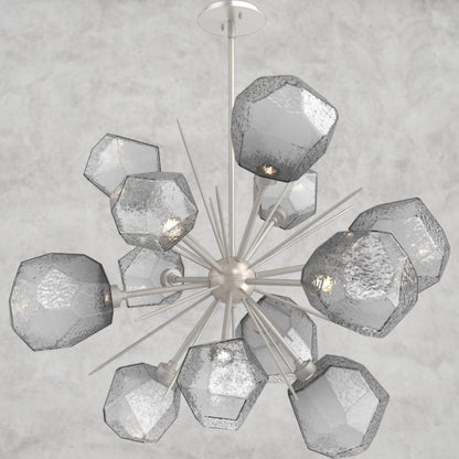 78.3" H x 38.4" Wx 38.4" D / Nickel / Smoke Glass Gem Starburst Chandelier