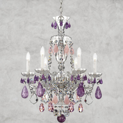 Silver/Amethyst/Rose Hamilton Rock Crystal 6-Light Chandelier 22"